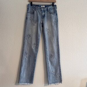 Austin Landing Mid Rise Straight Jean Embellished Grunge Indie Sleaze Edgy